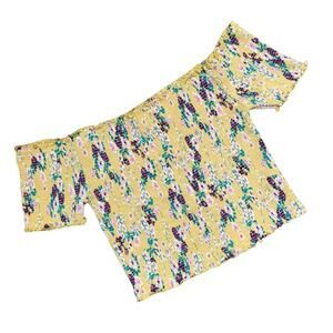 The Cove Floral Smocked Top‎ Off Shoulder Short Sleeve Yellow Large